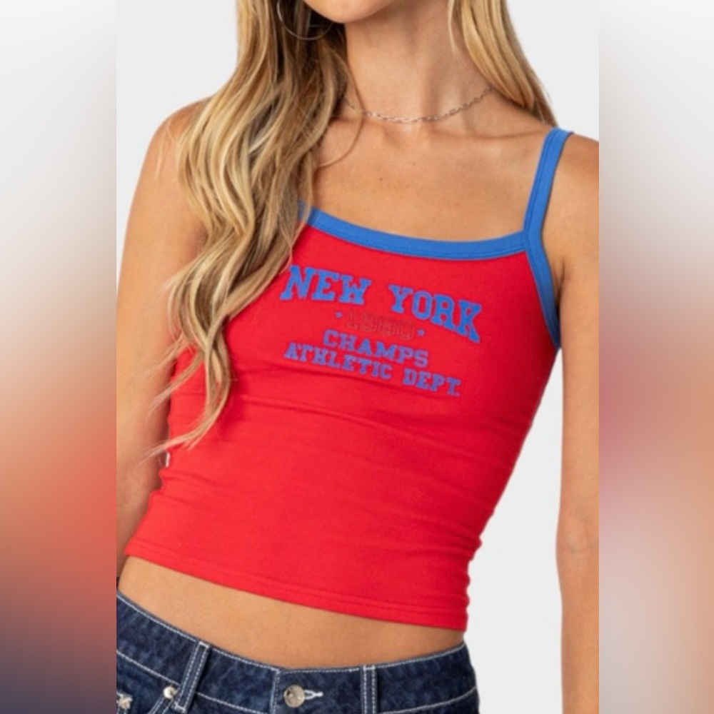 Edikted Red and Blue New York tank new with tags